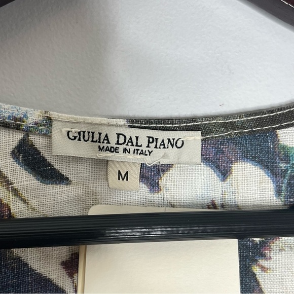 Giulia Dal Piano Size Medium NEW Linen Floral Surplice Blouse Roll Tab Belted - Picture 5 of 9